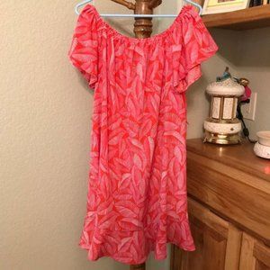 MERONA Red Print Ruffled Hem Off-Shoulder Dress L